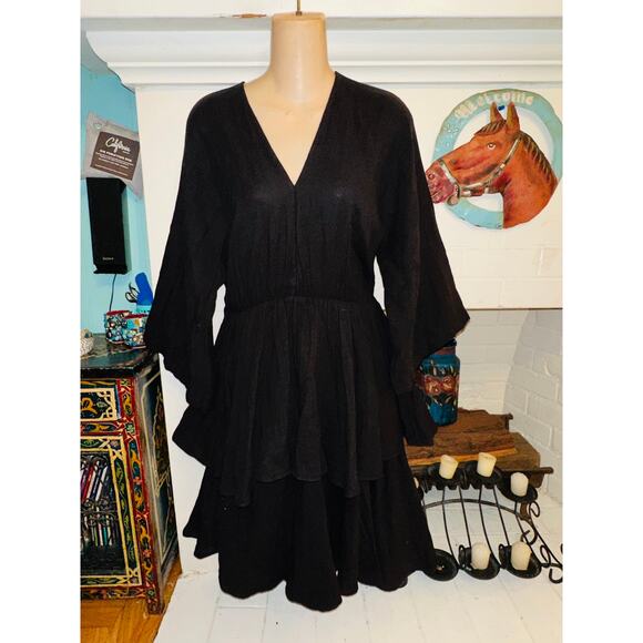 RHODE BLACK LAYERED VEE NECK ELASTIC WAIST DRESS S - Picture 2 of 5